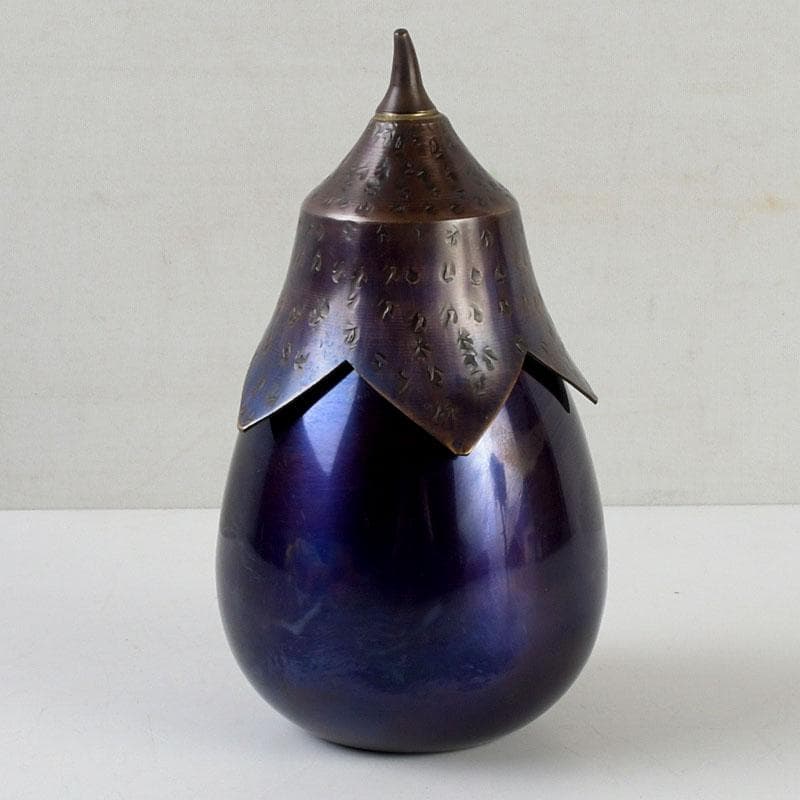 鎚打銅器　徳川　急須台セット　美幸堂　茄子形茶筒　2点まとめて　C　9407