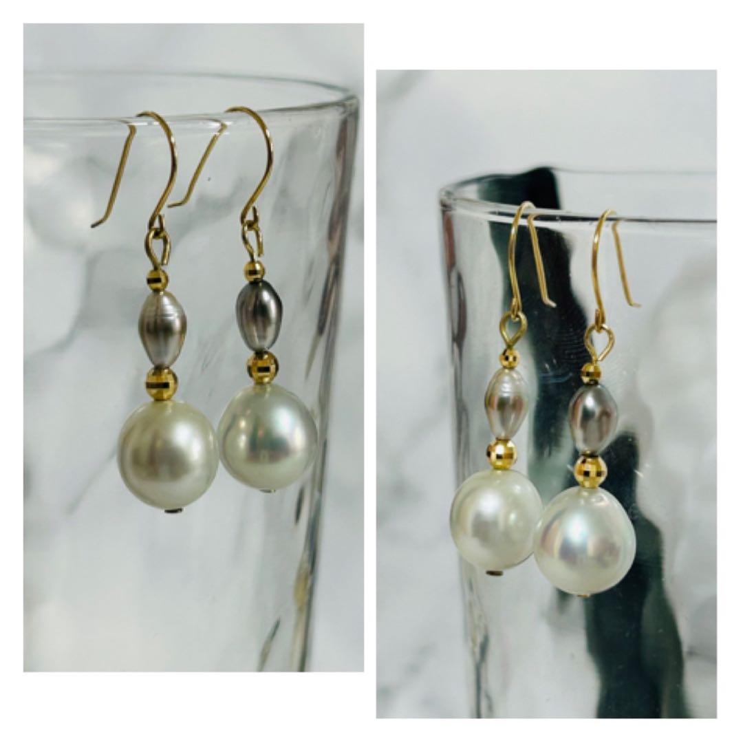 (M0114-4)K18YG南洋白蝶＋ケシパールアメリカンピアス