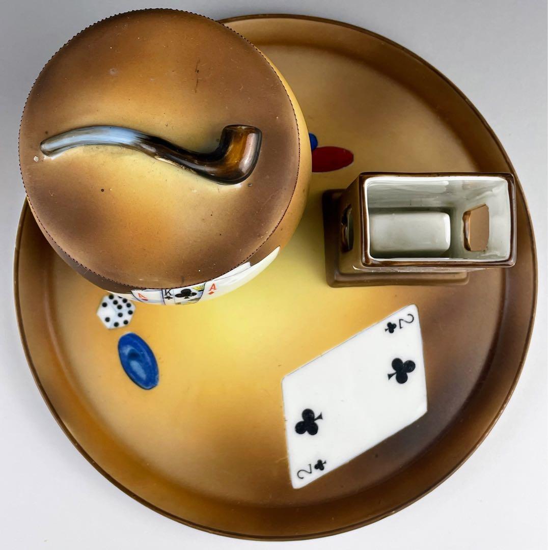 【希少】オールドノリタケ トランプ紋 タバコ入れ マッチホルダー トレイ