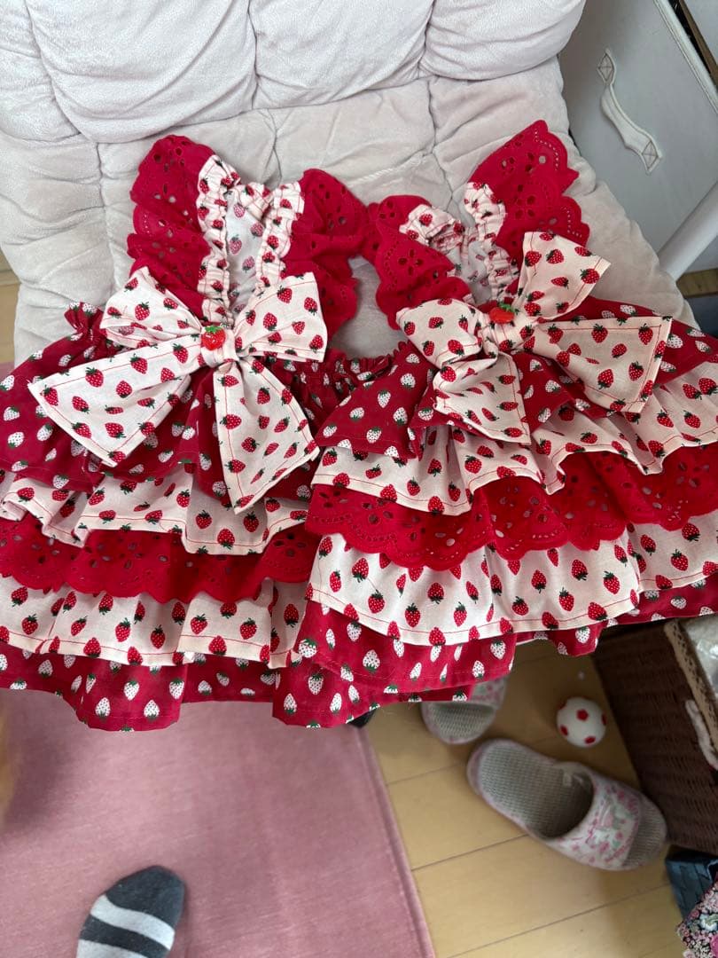 あいちゃんいちごちゃん犬服ハンドメイドワンピース