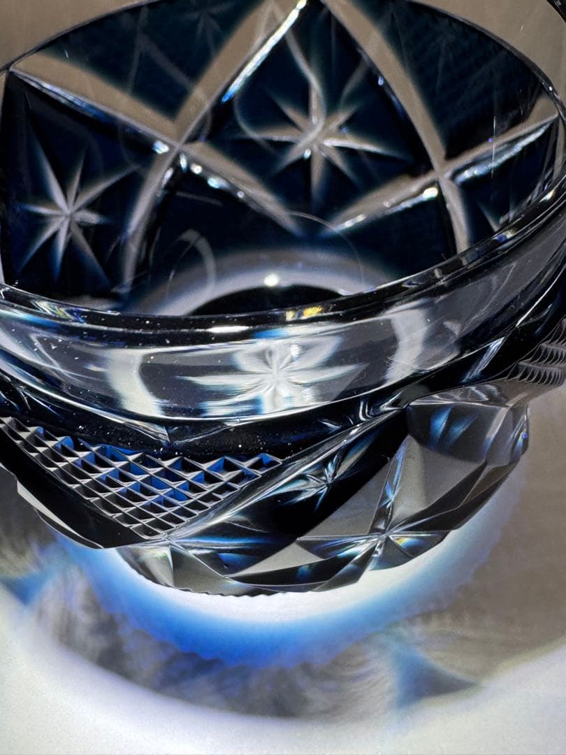 薩摩切子　大猪口　びいどろ工芸　藍色　N0003