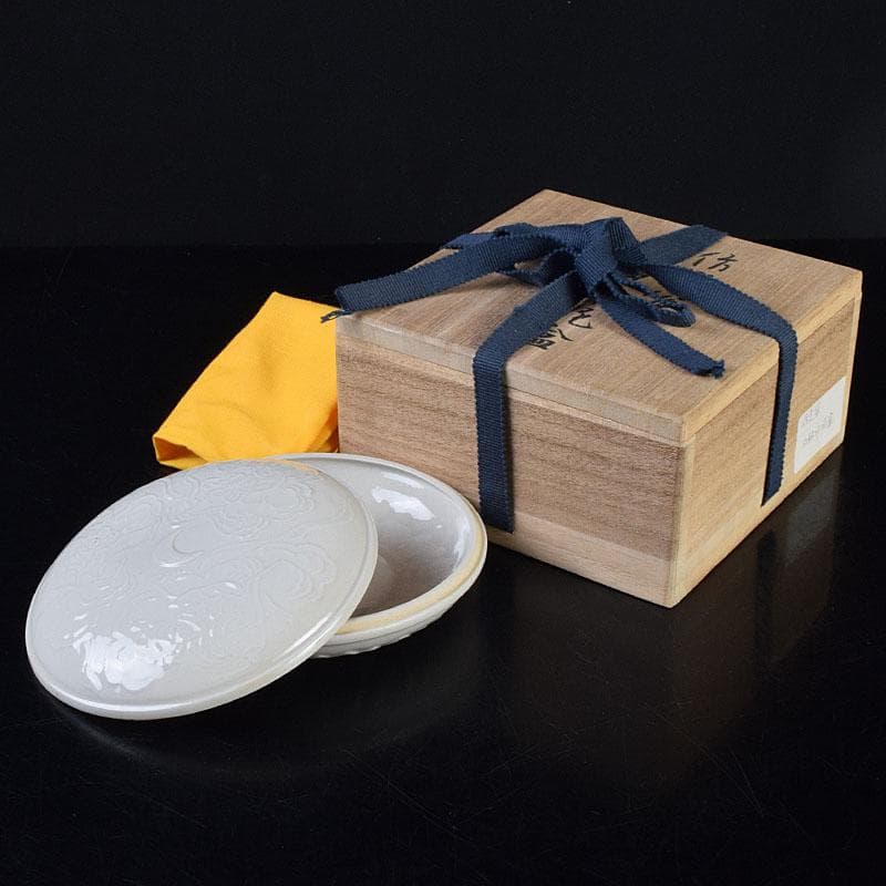 中国　倣定窯　白釉印泥盒　香合　蓋物　則巳扁識箱　C　R9130