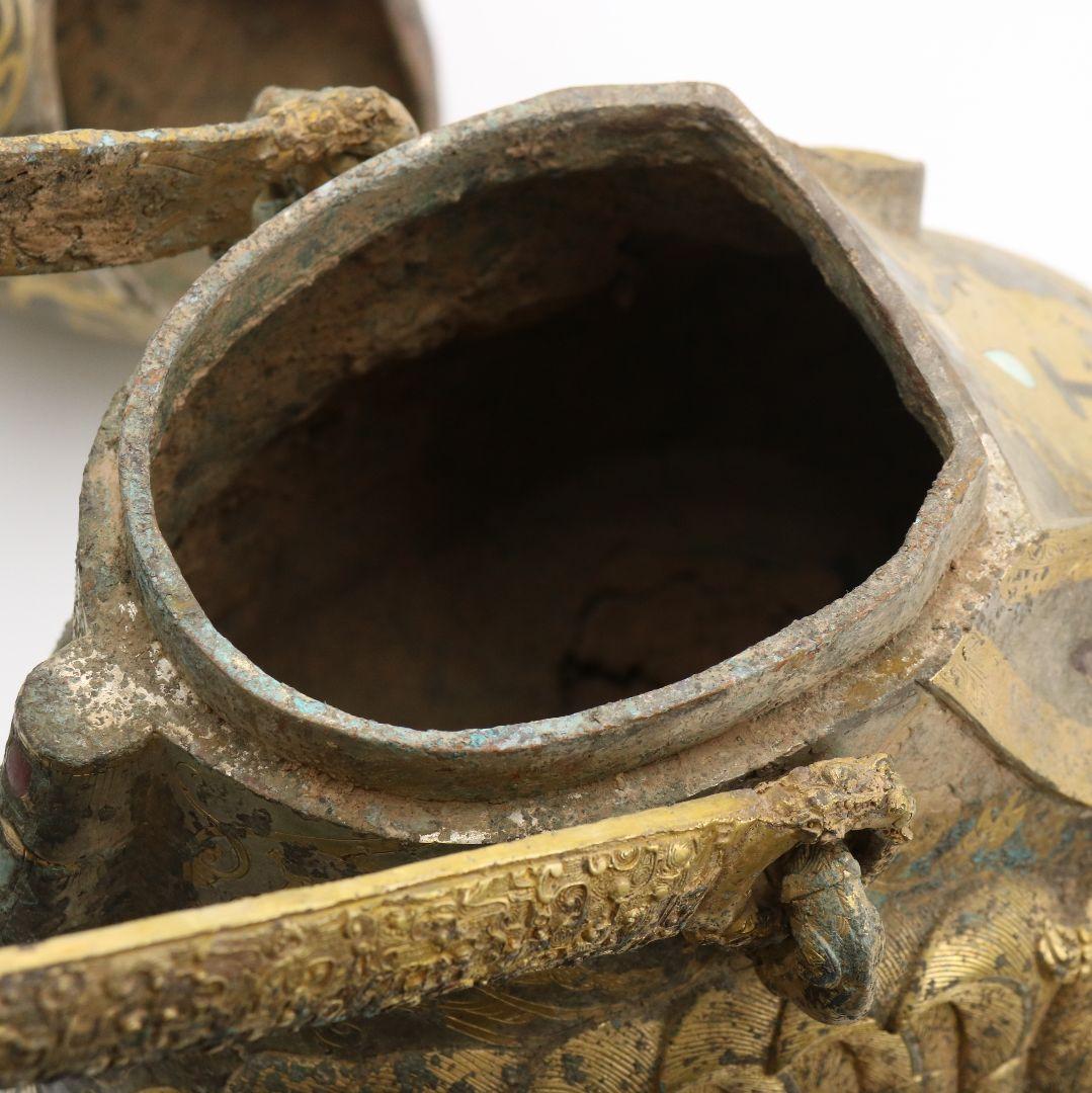 中国 青銅器 饕餮文神獣形 置物 持ち手付尊　M557