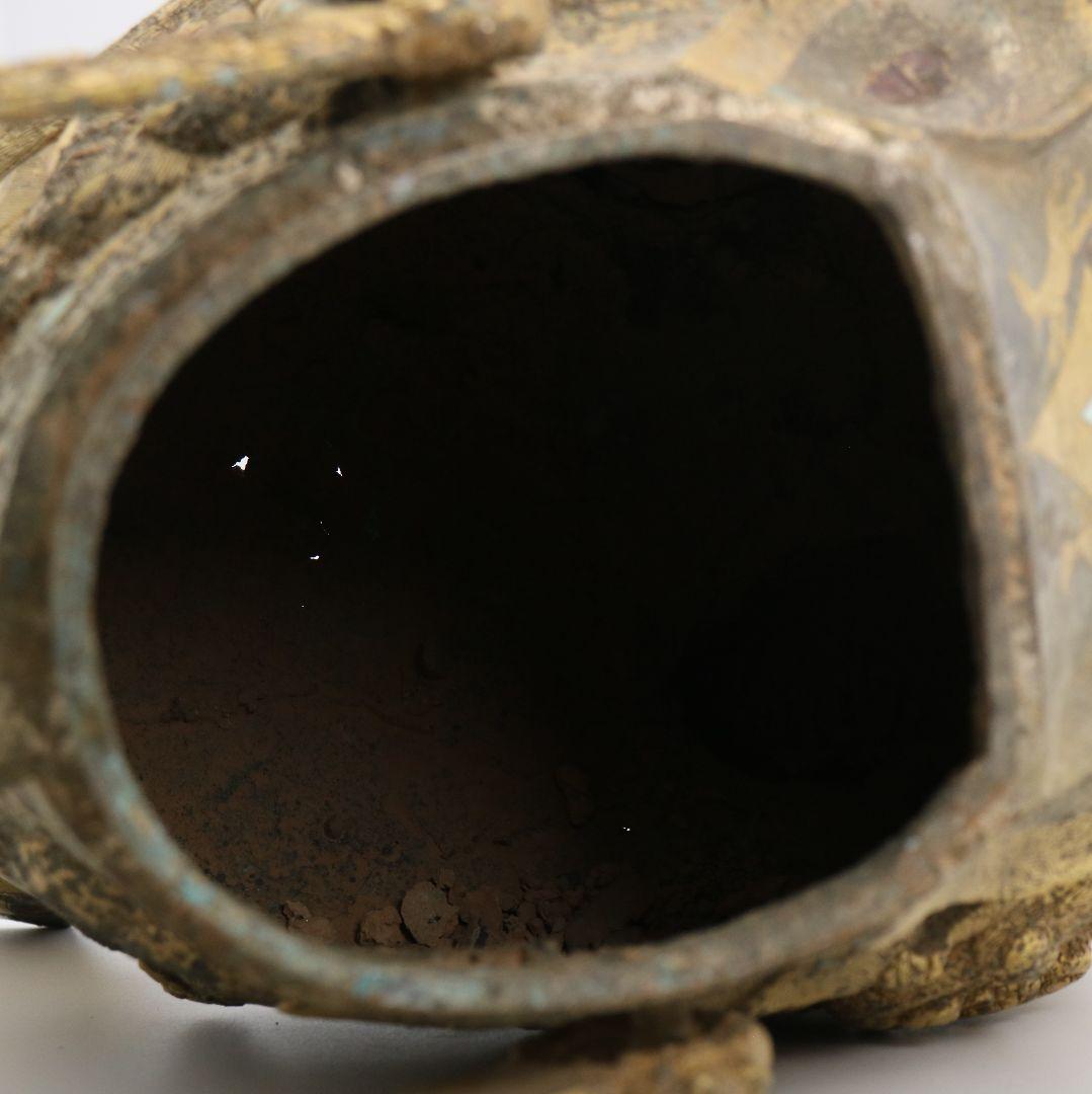 中国 青銅器 饕餮文神獣形 置物 持ち手付尊　M557