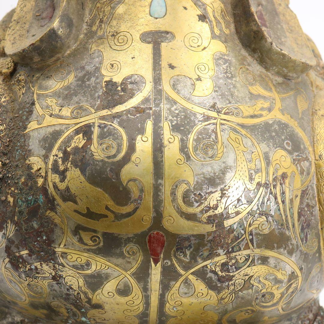 中国 青銅器 饕餮文神獣形 置物 持ち手付尊　M557