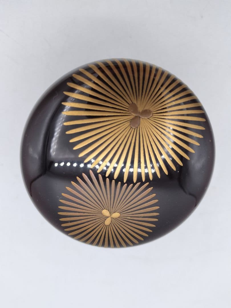 c646 大棗 唐松蒔絵 溜塗 山中 川上浩峰 木箱 茶道具 古物