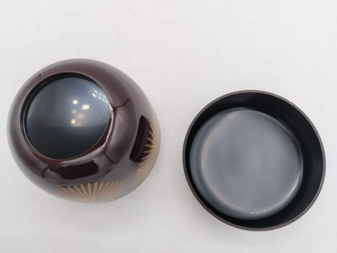 c646 大棗 唐松蒔絵 溜塗 山中 川上浩峰 木箱 茶道具 古物