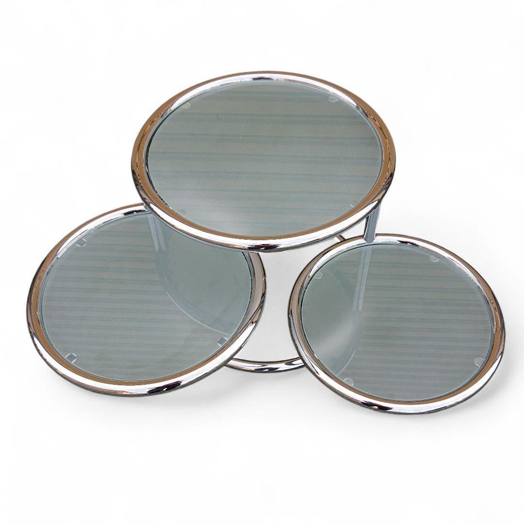 ミッドセンチュリー　4段 ガラス ラウンドテーブル 丸テーブル 可変式 モダン