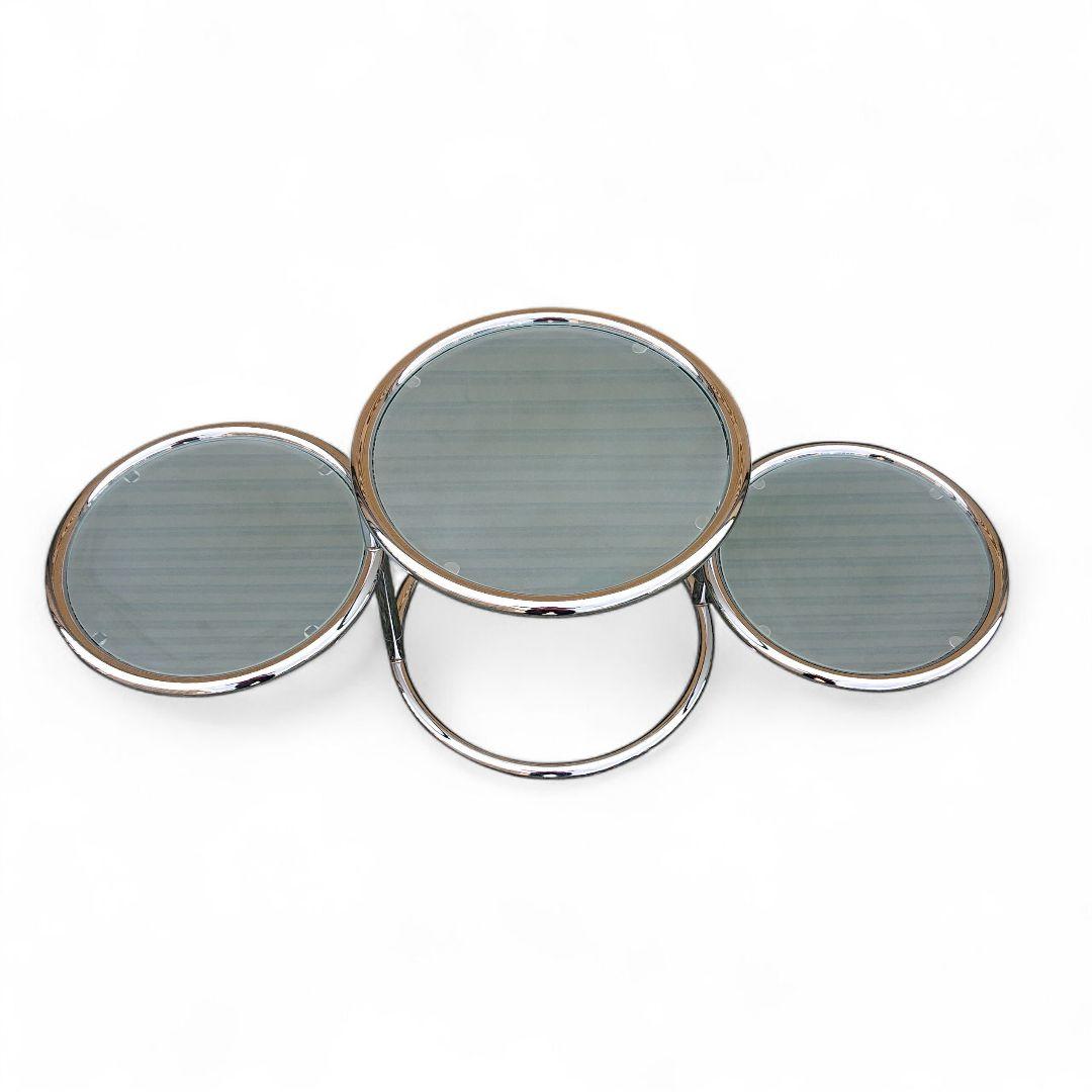 ミッドセンチュリー　4段 ガラス ラウンドテーブル 丸テーブル 可変式 モダン