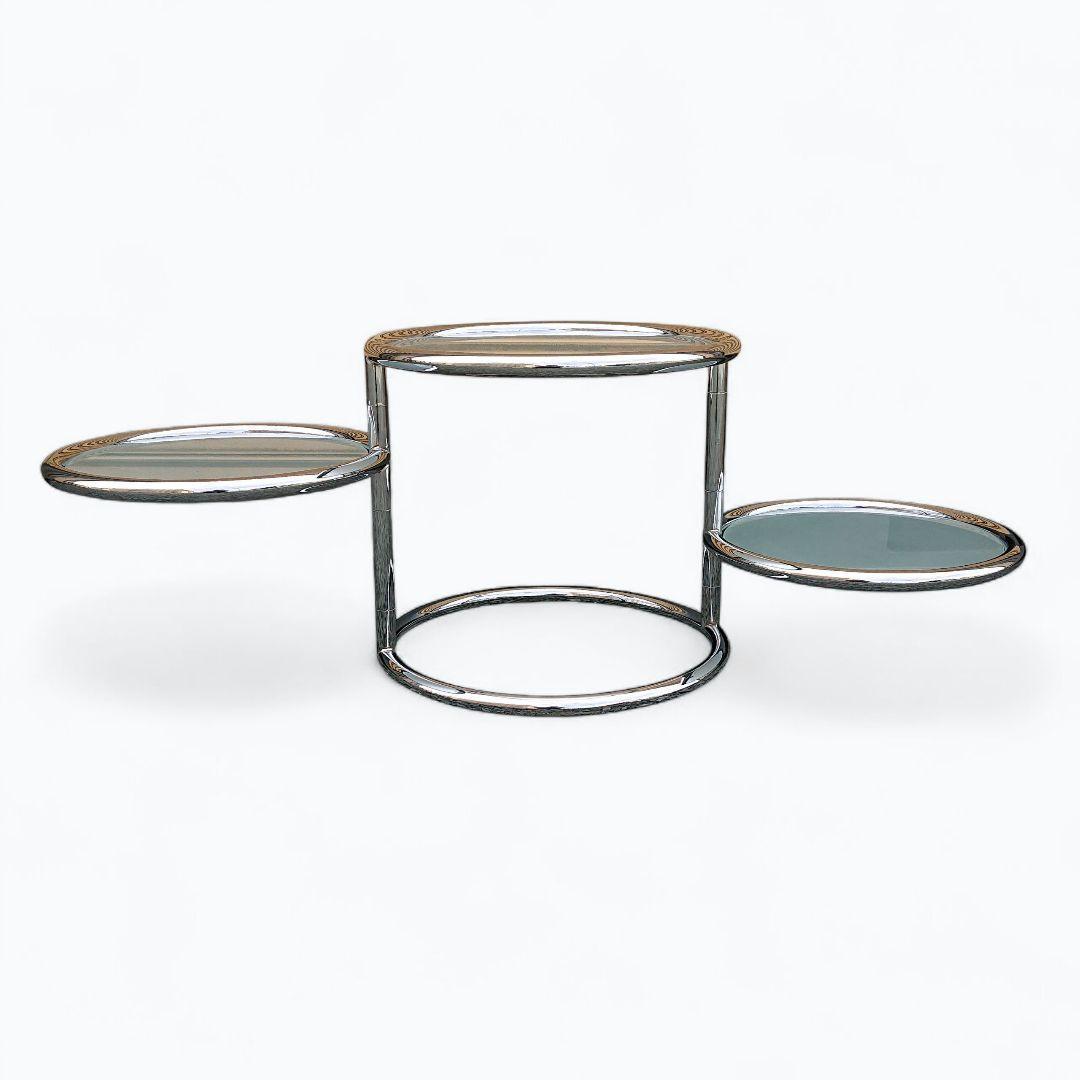 ミッドセンチュリー　4段 ガラス ラウンドテーブル 丸テーブル 可変式 モダン