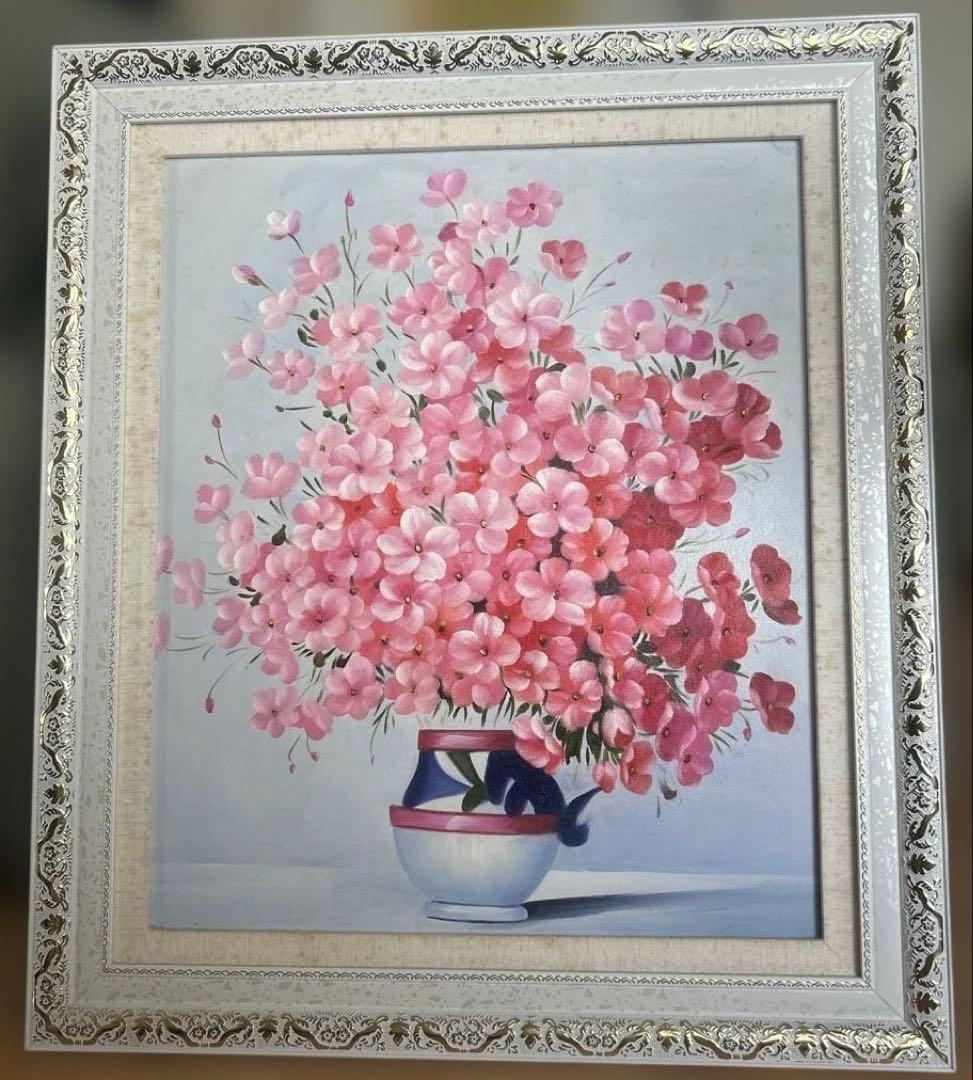 絵画　ピンクのビオラ