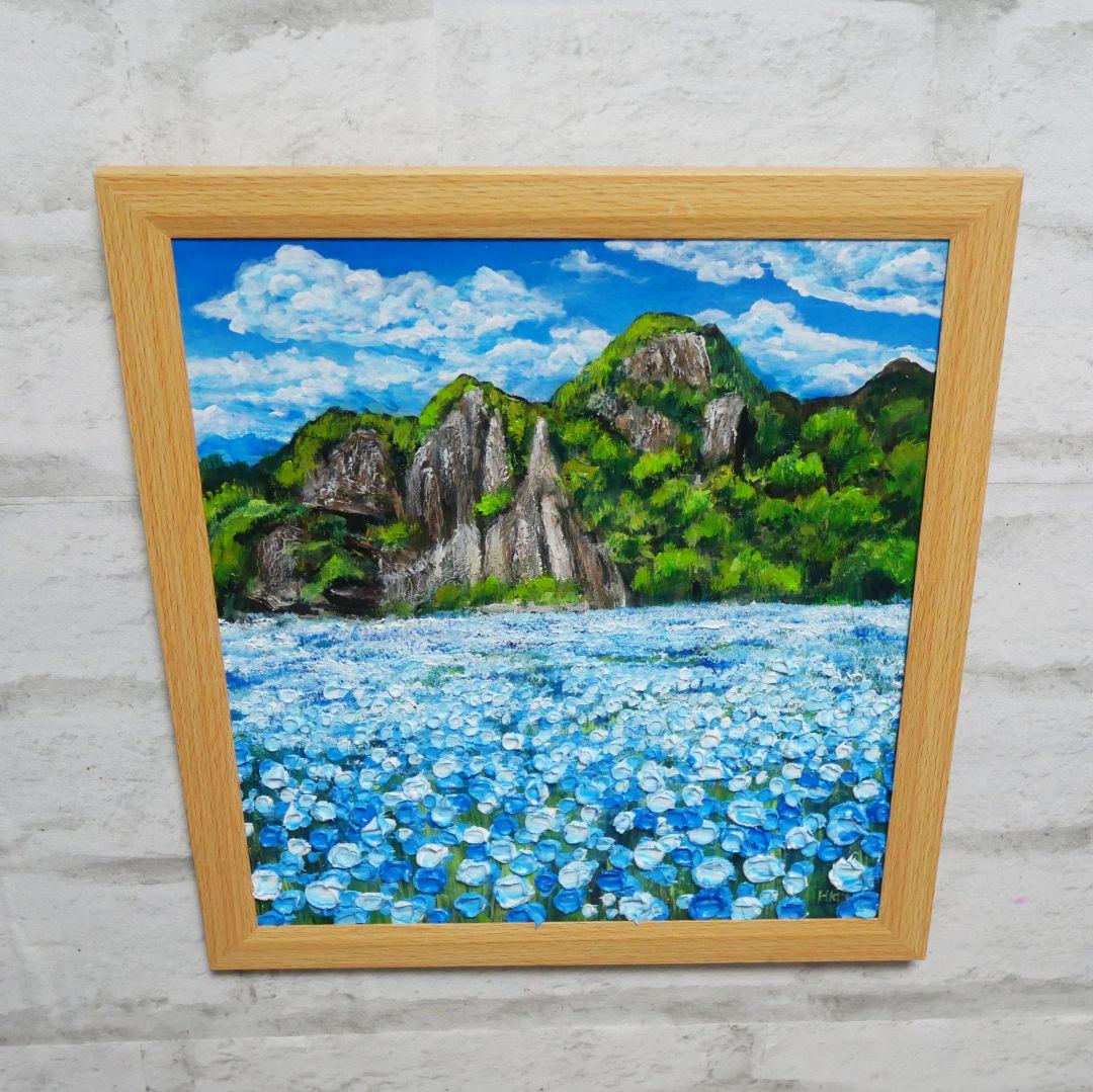 油絵 油彩 油彩画 絵 絵画 【青の洞窟のネモフィラ】