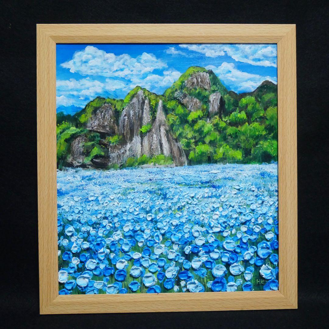 油絵 油彩 油彩画 絵 絵画 【青の洞窟のネモフィラ】