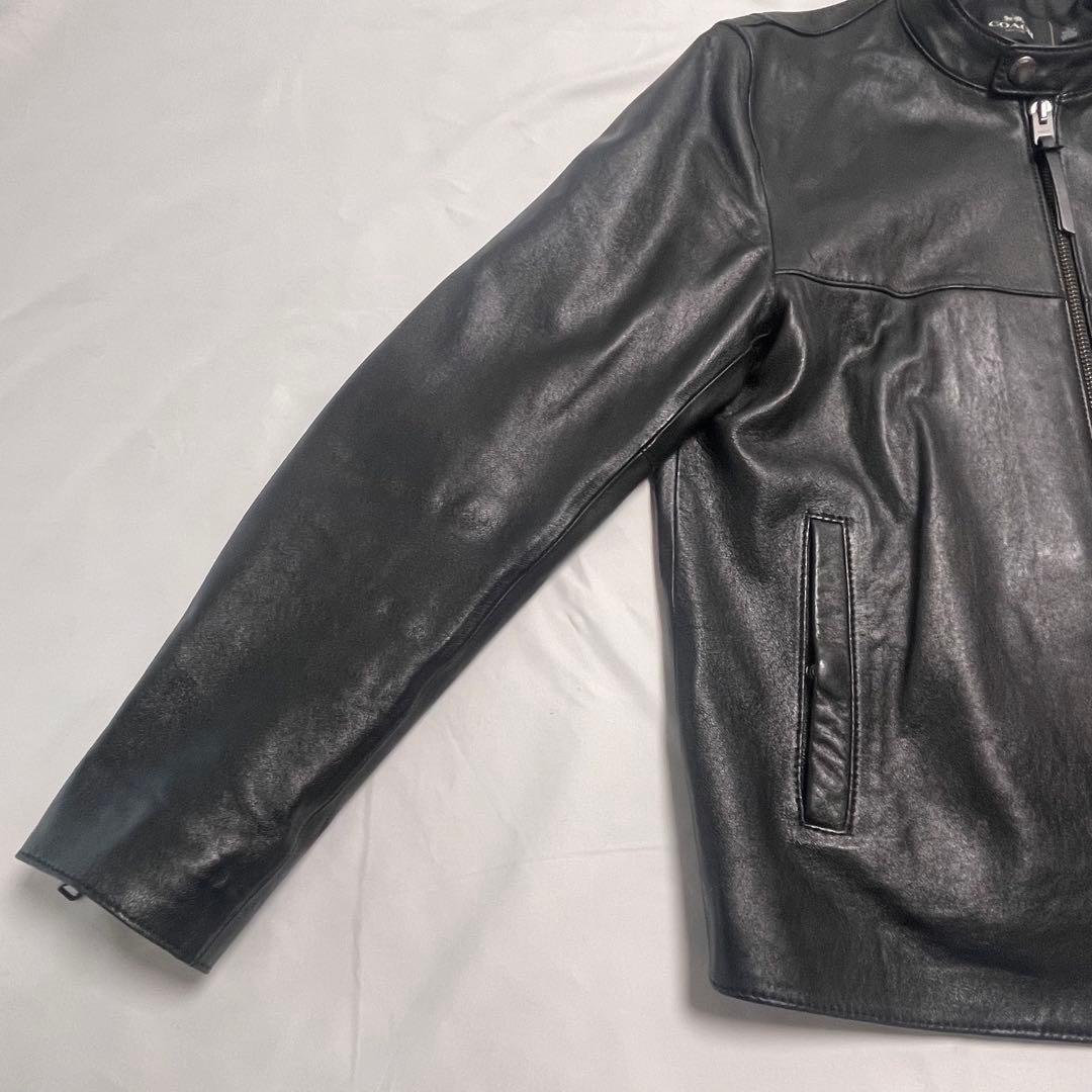 極美品　　コーチ　レザージャケット　　シングル　羊革　L　大きいサイズ　黒