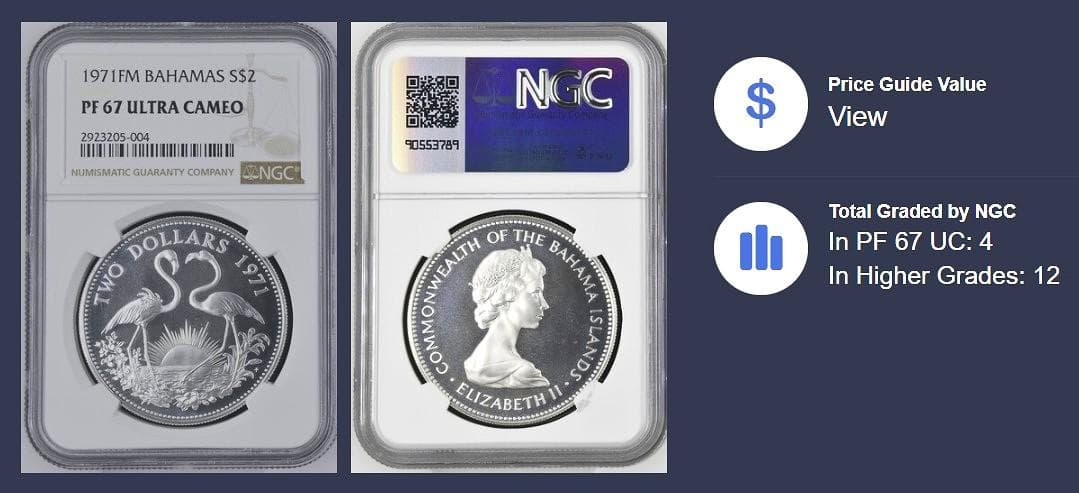NGC高鑑定★1971年旧イギリス領バハマ2ドルプルーフ記念銀貨★PF67UC