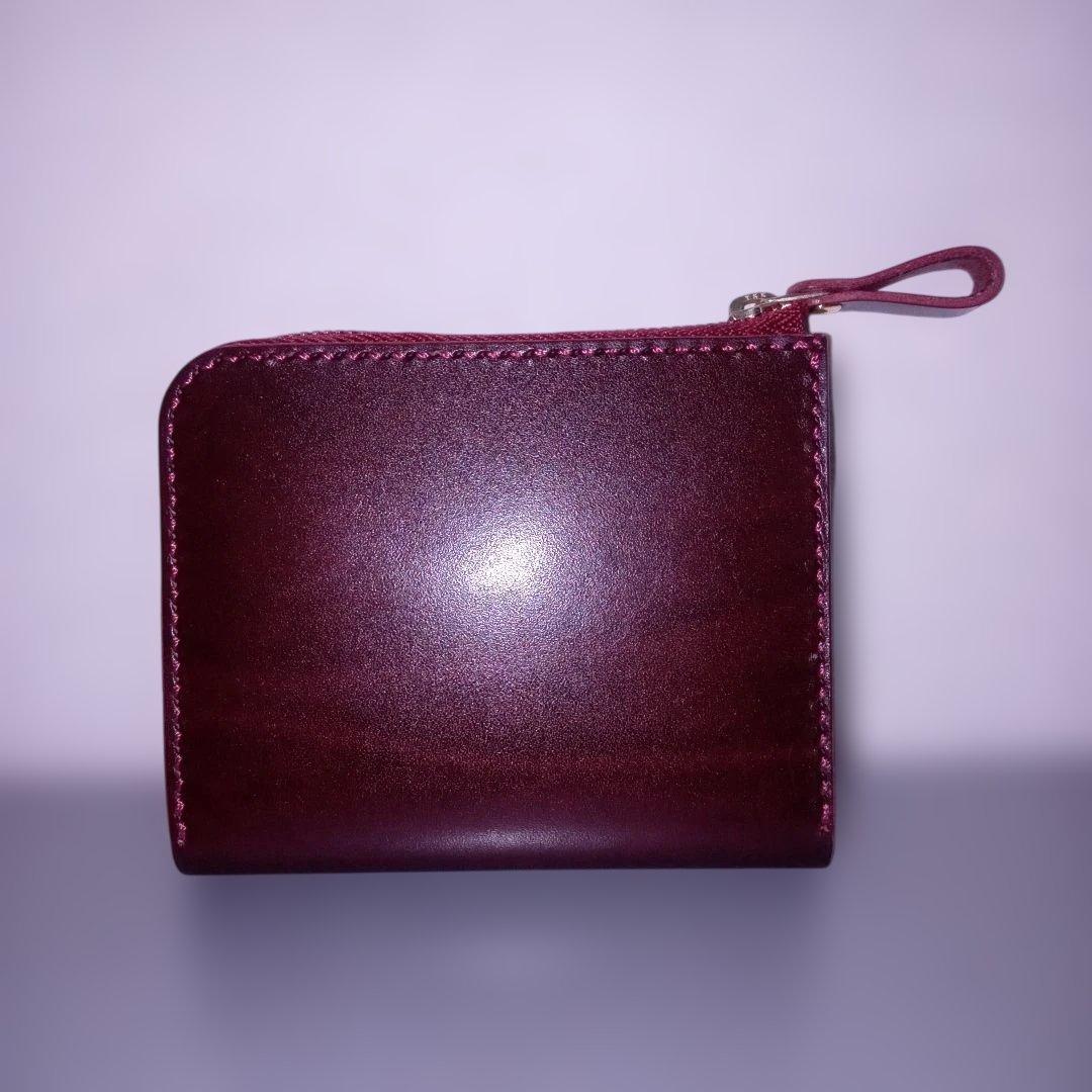 ルガトショルダー　ワイン　L字ファスナー　コンパクト財布　　栃木レザー　小銭入れ