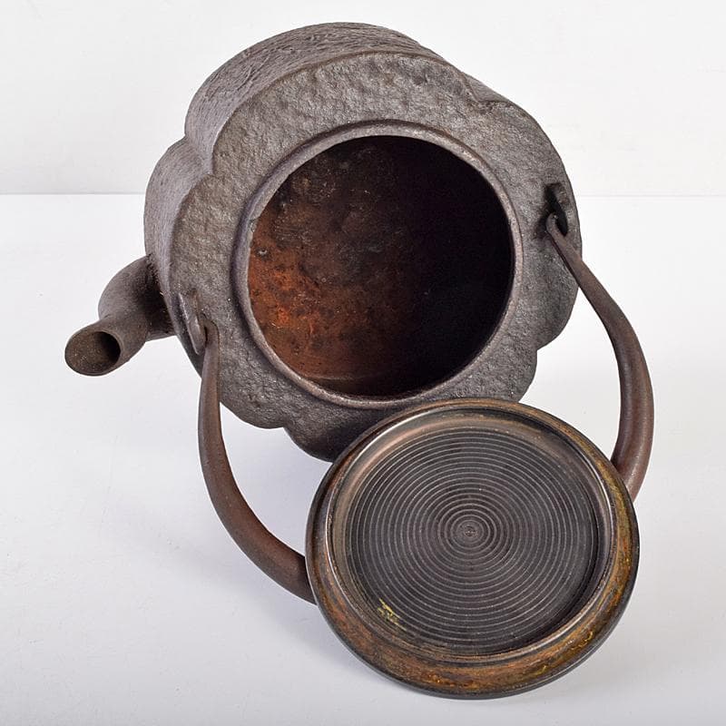 煎茶道具　山水文　紫斑銅蓋 　鉄瓶　鉄壷　M　R7676