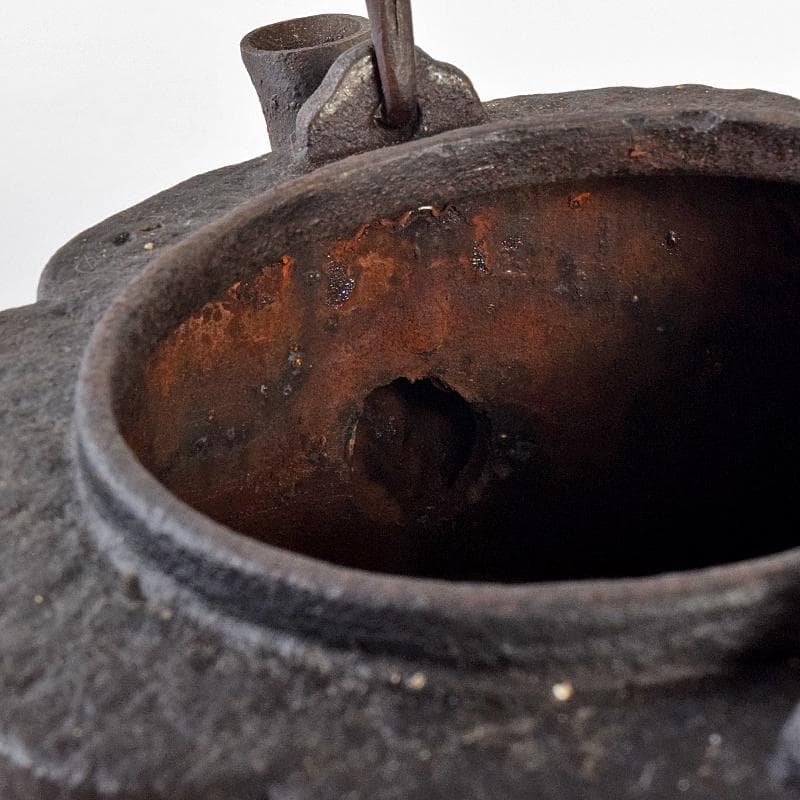 煎茶道具　山水文　紫斑銅蓋 　鉄瓶　鉄壷　M　R7676