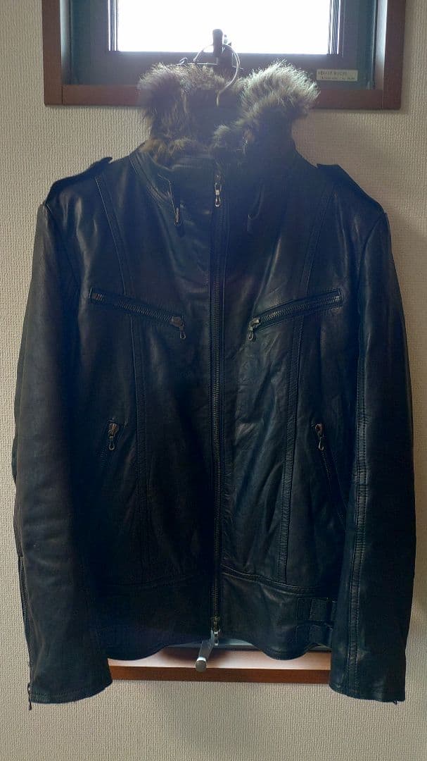 SHELLAC シェラック 総裏ファーレザーライダースジャケット サイズ46