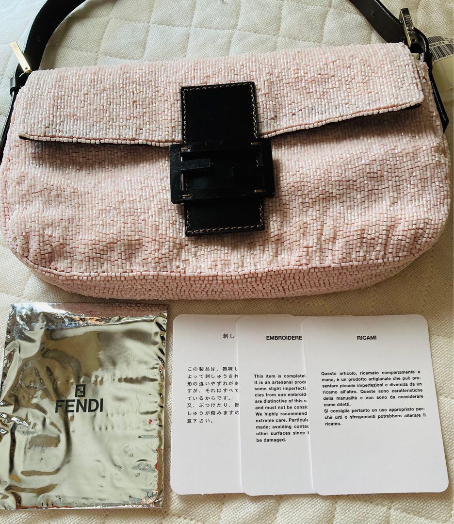 FENDI フェンディ バゲットバッグ 未使用 ピンク ビーズ刺繍 マンマバッグ