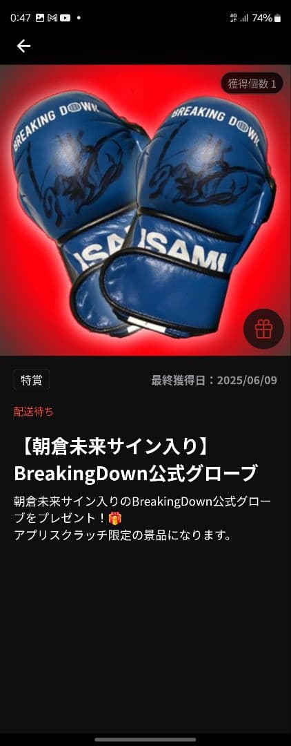 朝倉未来サイン入り ISAMI ボクシンググローブ