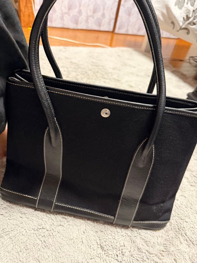 エルメス ガーデンパーティ トワル×レザー ブラック 正規品