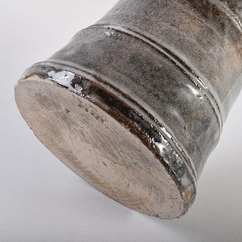 茶道具　泥中庵　真清水蔵六造　鼠志野　竹節花入　共箱　C　R7878