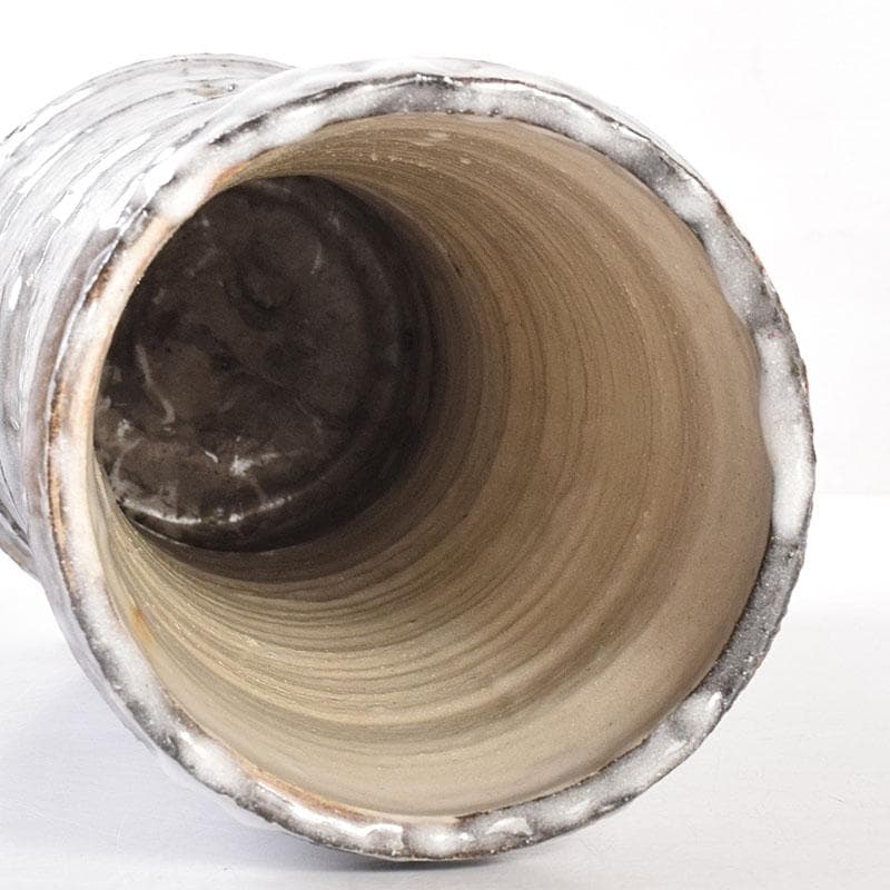 茶道具　泥中庵　真清水蔵六造　鼠志野　竹節花入　共箱　C　R7878