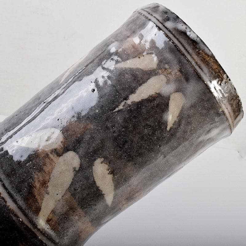 茶道具　泥中庵　真清水蔵六造　鼠志野　竹節花入　共箱　C　R7878