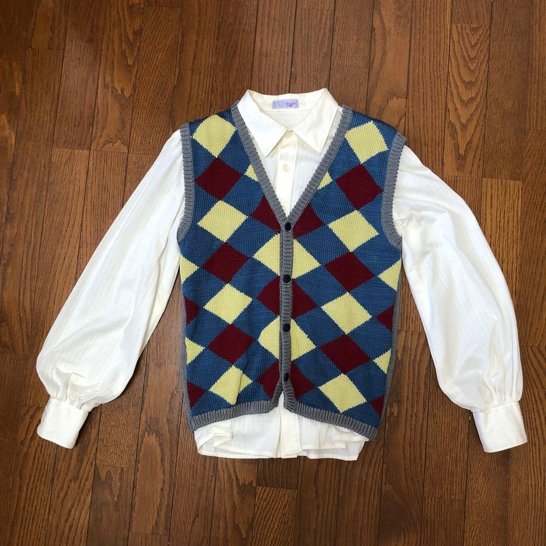 Jimmy Page アーガイル柄ニットベスト　ホワイトシャツ
