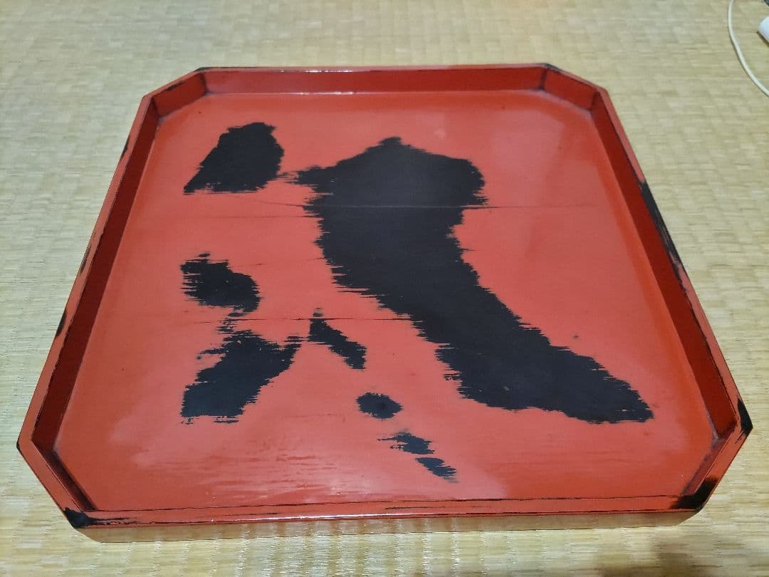 根来　折敷　盆　幅36.8四方　高2.8cm　酒器盆