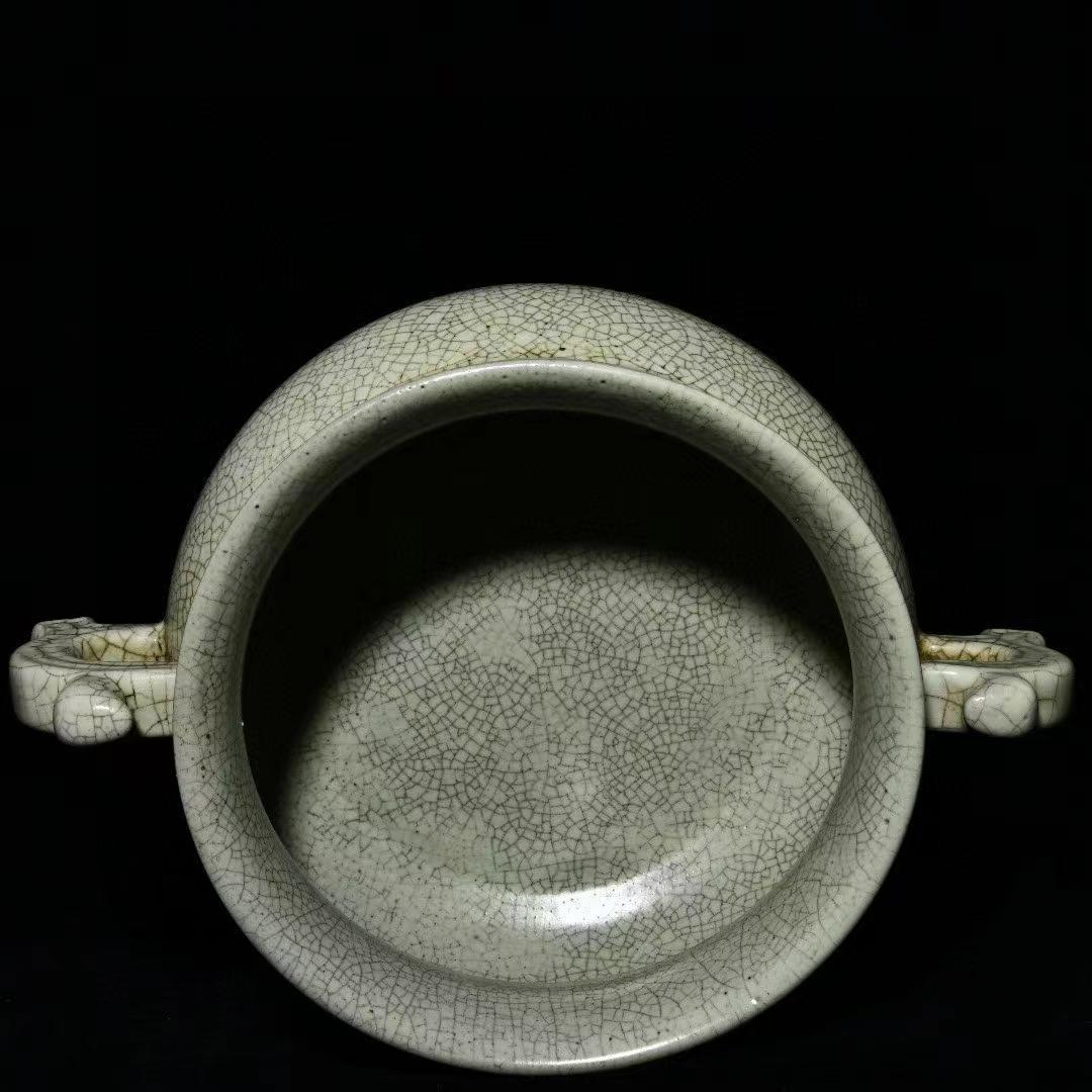 中国古美術・旧蔵の陶磁器双耳炉・12x25・茶道具・案頭・置物・文房具・香道具