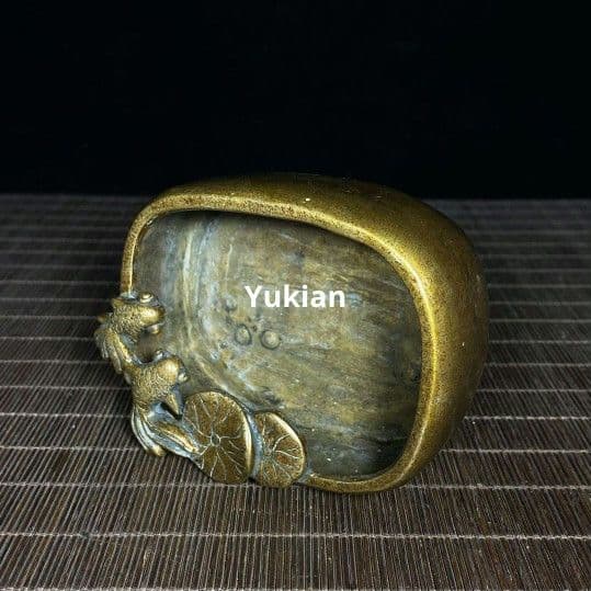 銅器 金魚筆洗 四方双魚硯台 文房四宝 装飾品 工芸品 美術品 置物