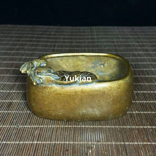 銅器 金魚筆洗 四方双魚硯台 文房四宝 装飾品 工芸品 美術品 置物