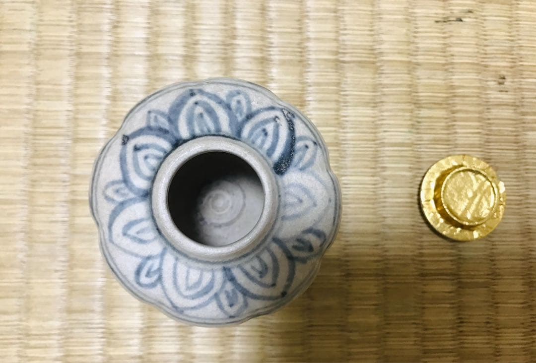 安南　染付　絞手　阿古陀形　茶入　茶道具　合せ箱