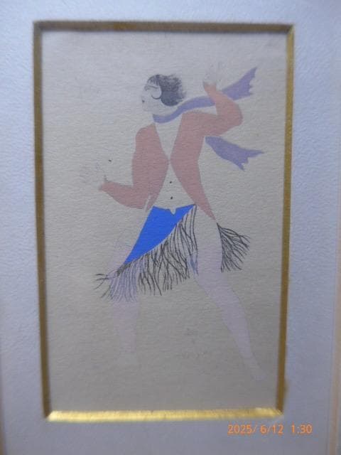 藤田嗣治のバレエ・スエドワのバレエ衣装デザイン画　エッチングに手彩色　版上サイン