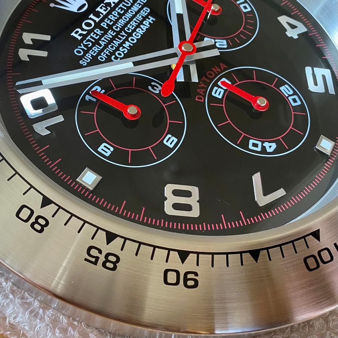 海外販促品 新品 ROLEX掛け時計 デイトナ シルバー ／ブラック　赤針！