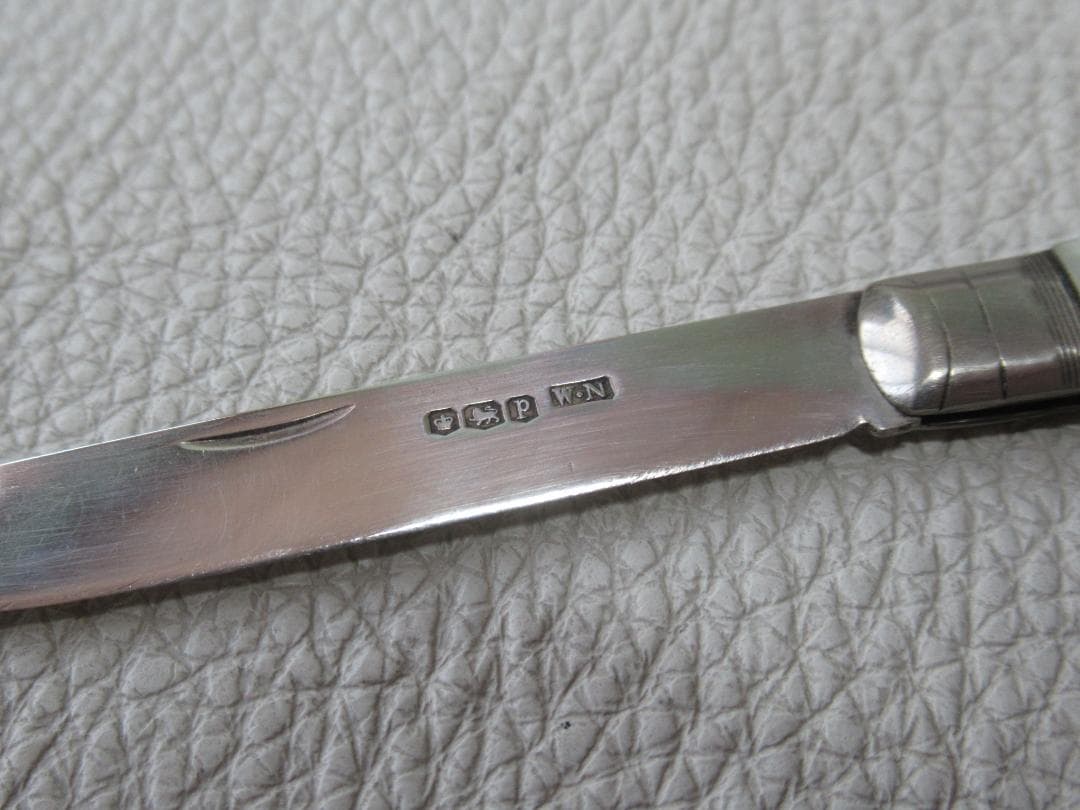 ◆美品1932年英国製！シェフィールド白蝶貝純銀シルバー フルーツナイフ