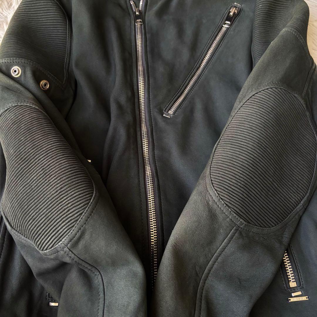 (XL相当) DIESEL スエード ライダースジャケット ラムレザー カーキ