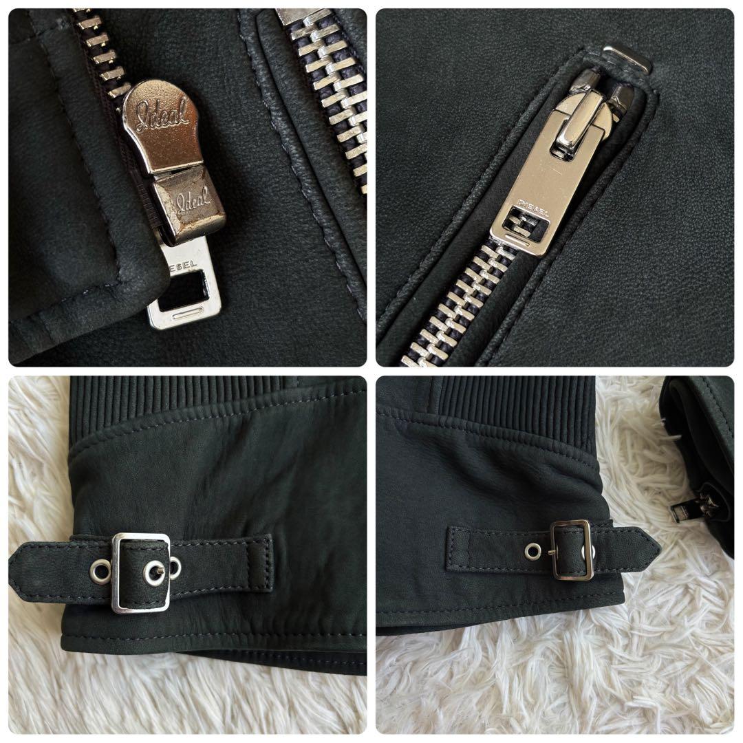 (XL相当) DIESEL スエード ライダースジャケット ラムレザー カーキ