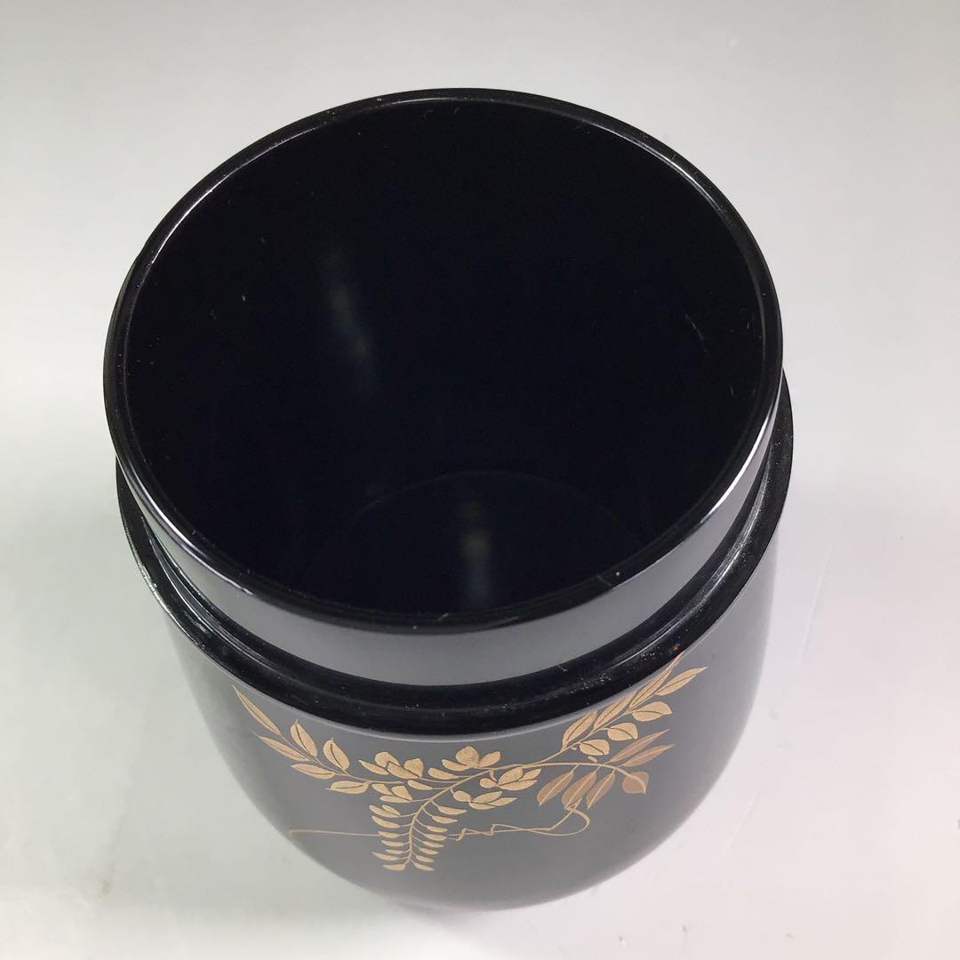 Ｐ８３４　棗　『祥雲作』『黒漆塗』『藤蒔絵』『胴締棗』　共箱　茶道具