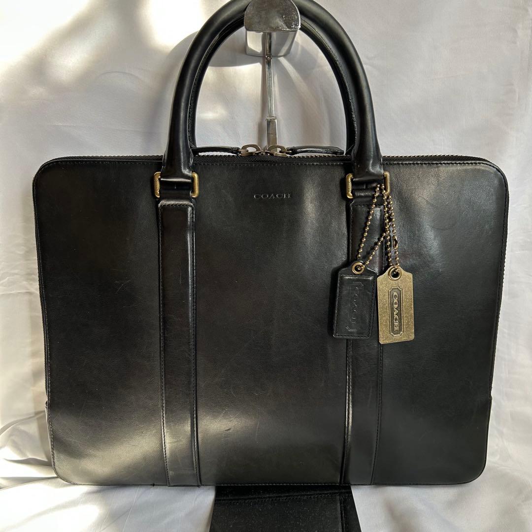【希少】COACH コーチ ブラック 本革 薄型 ビジネスバッグ ブリーフケース