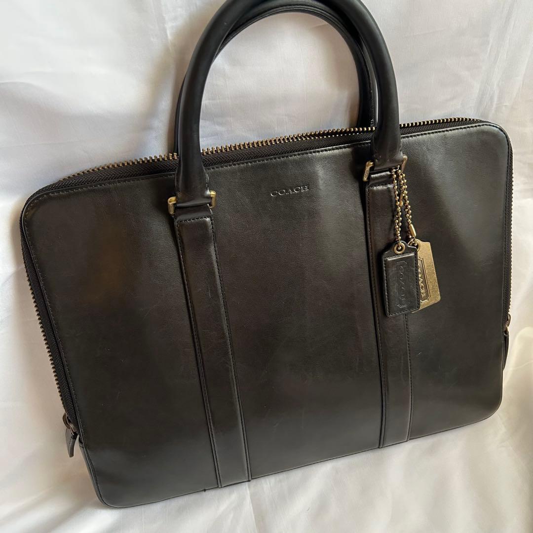 【希少】COACH コーチ ブラック 本革 薄型 ビジネスバッグ ブリーフケース