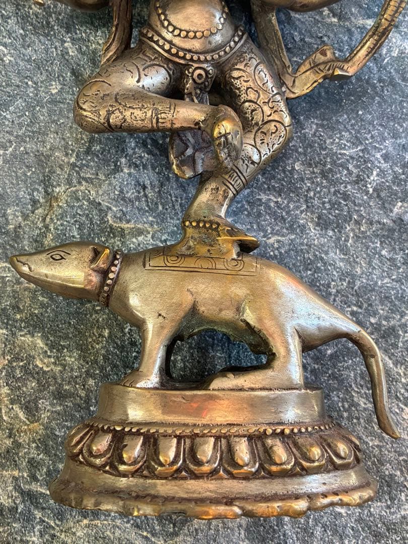 ガネーシャ　ムシカ　置物　真鍮　ネズミに乗ったガネーシャはレア