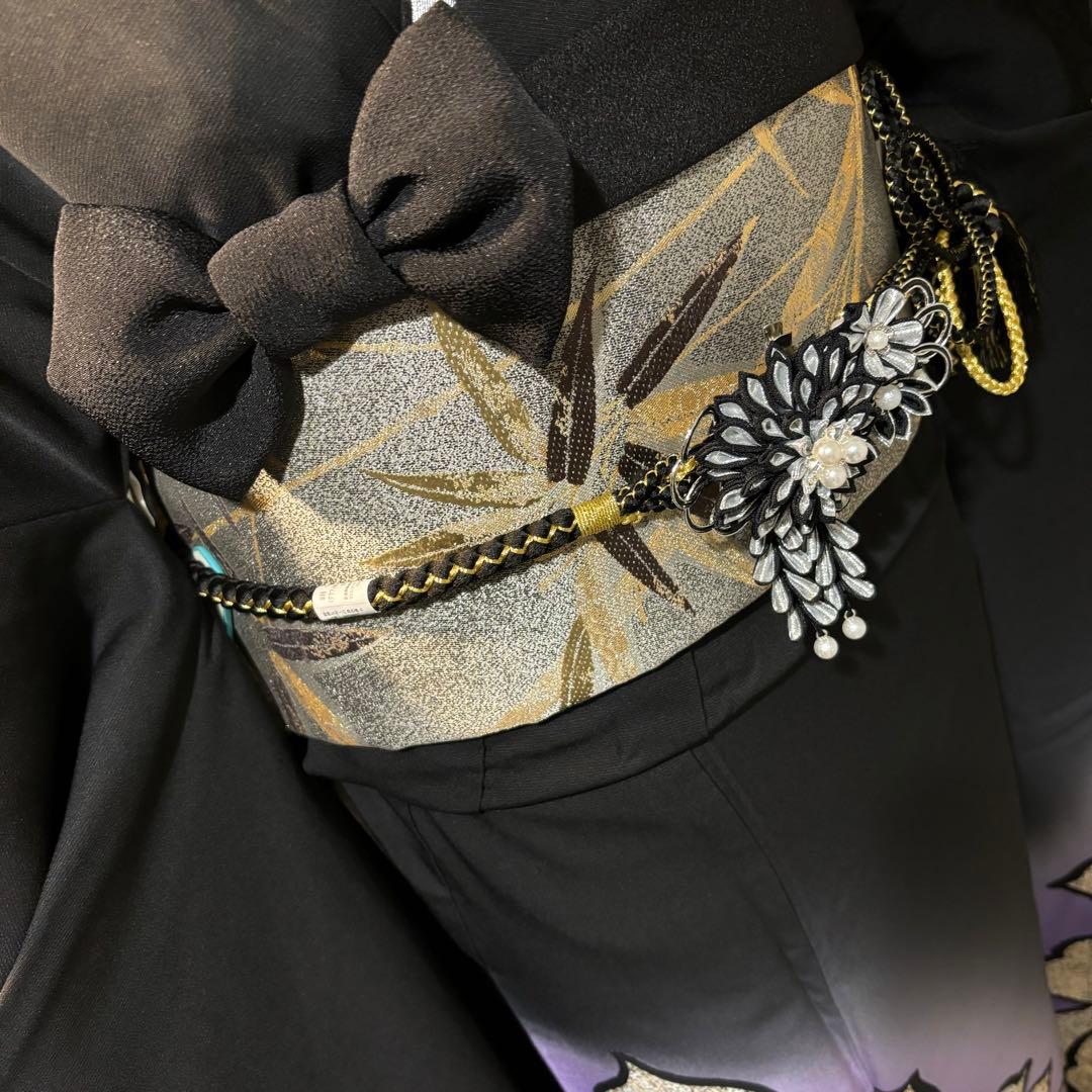 美品　黒地　大柄　金駒刺繍　金彩　逸品　振袖　フルセット 振り袖