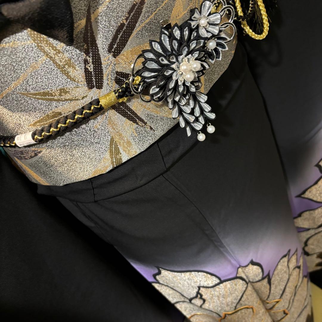 美品　黒地　大柄　金駒刺繍　金彩　逸品　振袖　フルセット 振り袖