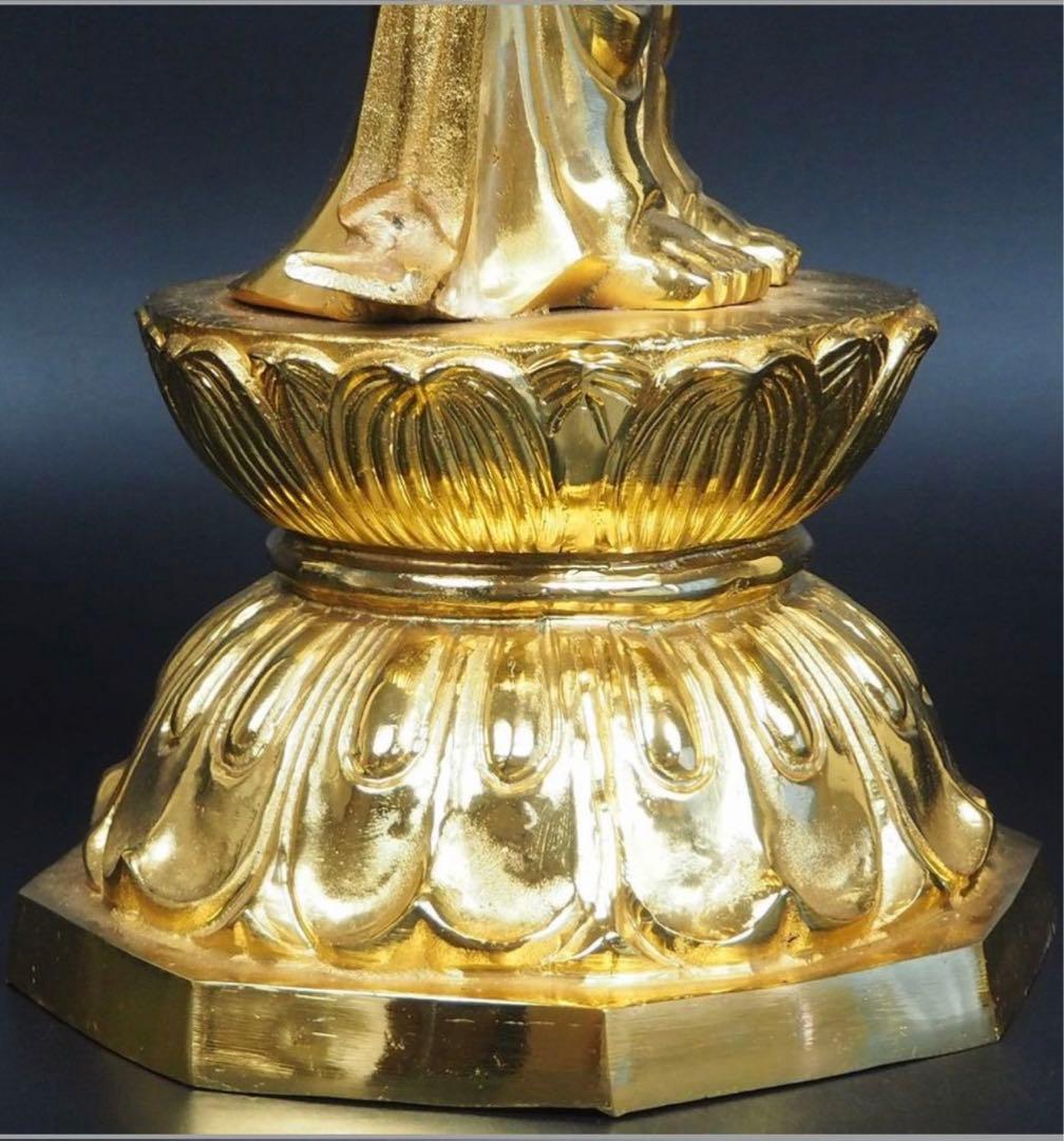 送料無料　銅製金仕上げ大型聖観音菩薩立像　高さ62ｃｍ