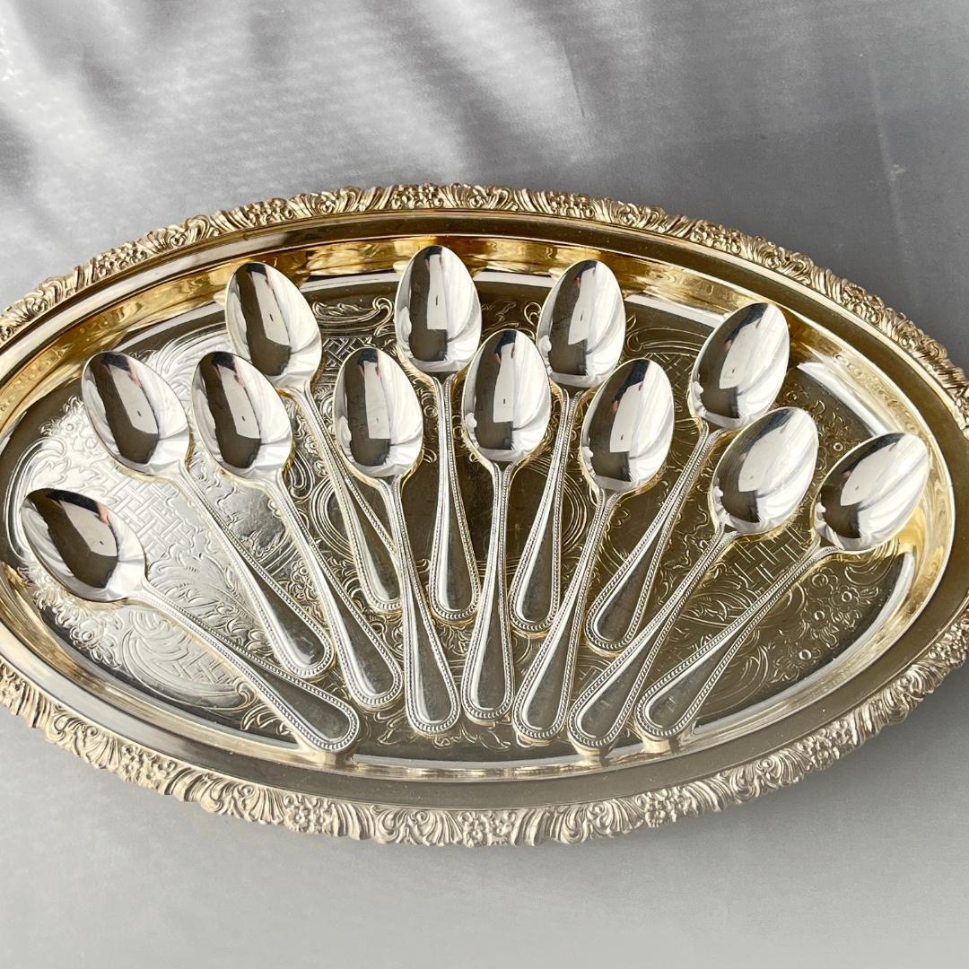 【英国】 パール ティースプーン 12本　エレガントな真珠モチーフ