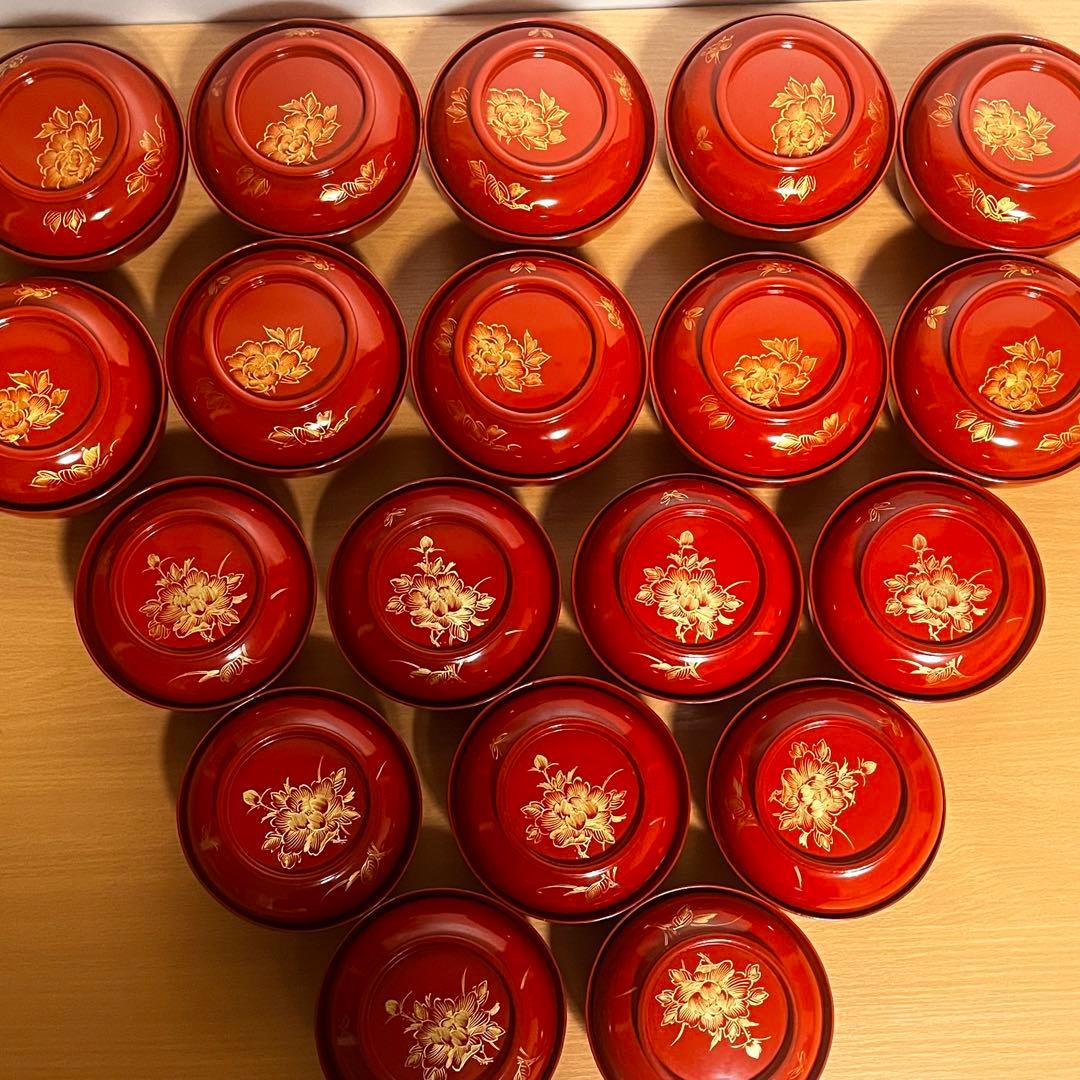 明治・大正期　骨董　吸い物椀　木製　漆器　お椀19客　古道具