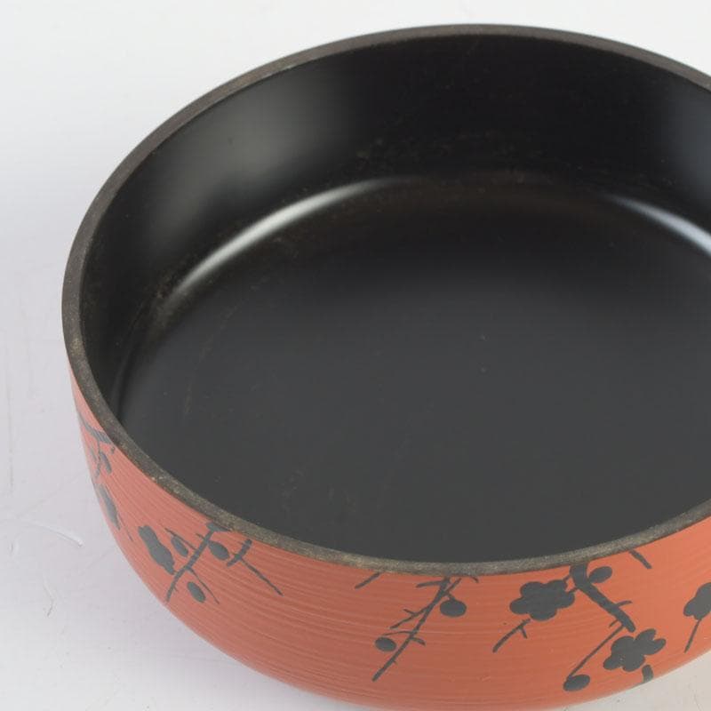 茶道具　山中塗　道場宗廣作　朱刷毛目　梅月蒔絵　大棗　共箱　V　9836